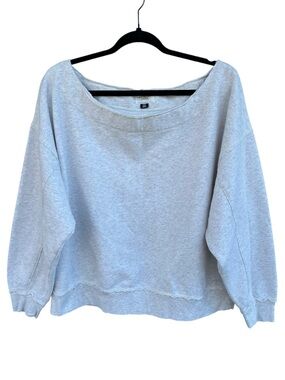 American Eagle Oversized Boat Neck Off the Shoulder Raw Hem Sweater Gray Large